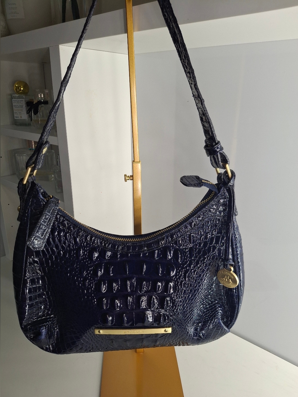 Brahmin Croc Embossed Tabitha Shoulder Bag Royal Blue EUC